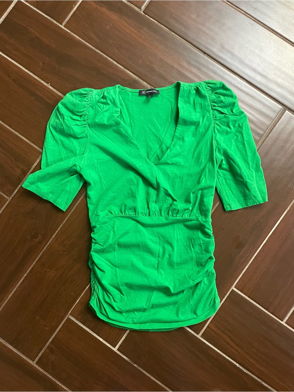 INC international Green V-Neck Ruched Women’s Top
